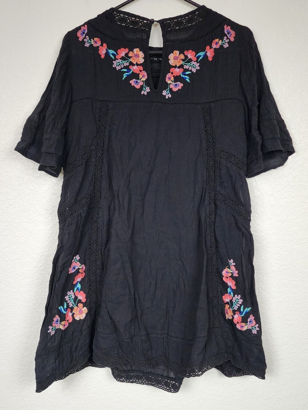 Free People Whimsigoth Embroidered Small Floral Black Dress - Picture 4 of 4